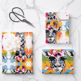 Niedliche Giraffa mit Sonnenbrille bespritzt Geschenkpapier Set