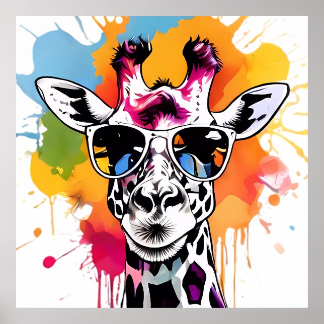Niedliche Giraffa mit Sonnenbrille bespritzt Poster (Vorne)