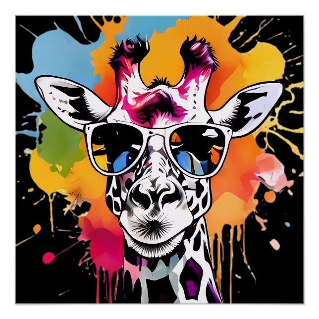Niedliche Giraffa mit Sonnenbrille bespritzt Poster (Vorderseite)
