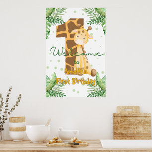 Niedliche Giraffe 1. Geburtstags-Einladung Poster
