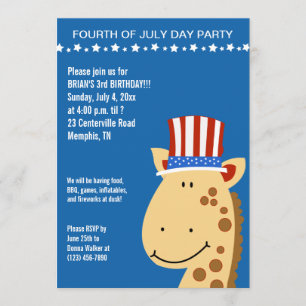 Niedliche Giraffe 4. Amerikanische Unabhängigkeits Einladung