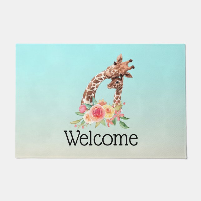 Niedliche Giraffe Aquarell Mama & Baby Willkommen Fußmatte (Vorderseite)