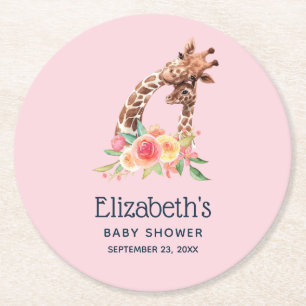 Niedliche Giraffe Aquarell Mama & Neue Babydusche Runder Pappuntersetzer