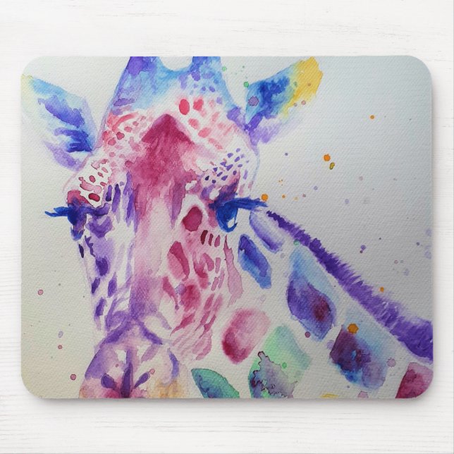 Niedliche Giraffe Aquarellmalerei Maus matt floral Mousepad (Vorne)