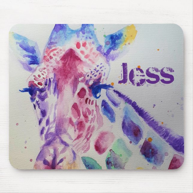 Niedliche Giraffe Aquarellmalerei Maus matt floral Mousepad (Vorne)