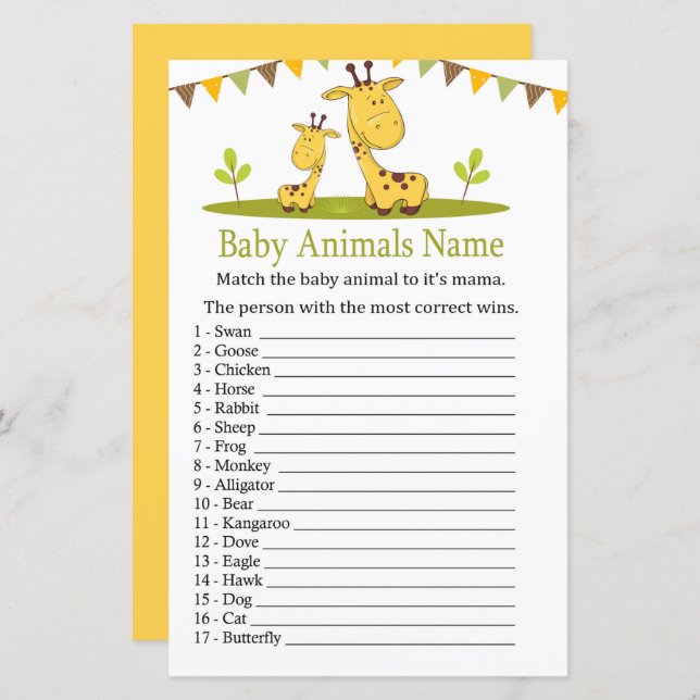 Niedliche Giraffe Baby Animes Name Game (Vorne/Hinten)