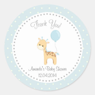 Niedliche Giraffe Babyaufkleber (blau) Runder Aufkleber