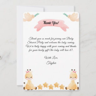 Niedliche Giraffe Babydusche Danke Karte