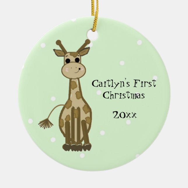 Niedliche Giraffe Baby's First Christmas Keramik Ornament (Vorne)