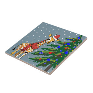 Niedliche Giraffe Beanie und Scarf mit Christbaum Fliese