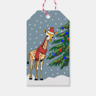 Niedliche Giraffe Beanie und Scarf mit Christbaum Geschenkanhänger