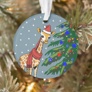 Niedliche Giraffe Beanie und Scarf mit Christbaum Ornament