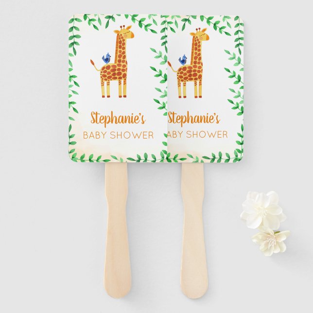 Niedliche Giraffe & Bird Baby Dusche Fächer (Vorne und Hinten)