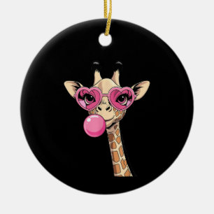 Niedliche Giraffe bläst rosa Kaugummi Sonnenbrille Keramik Ornament