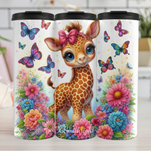 Niedliche Giraffe Blume Schmetterlinge Whimsikinsz Thermosbecher