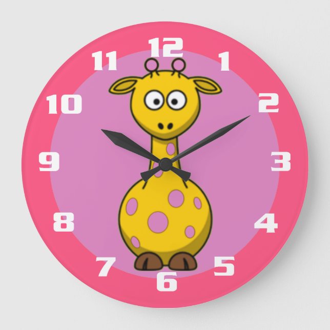 Niedliche Giraffe-Blüte Rosa Große Wanduhr (Vorderseite)