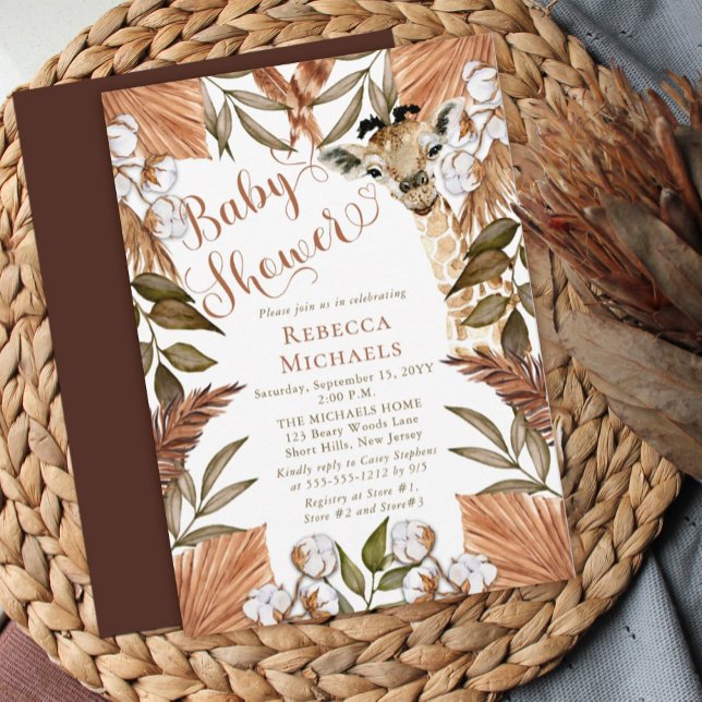 Niedliche Giraffe Boho Getrocknete Gräser Kinderdu Einladung (Von Creator hochgeladen)