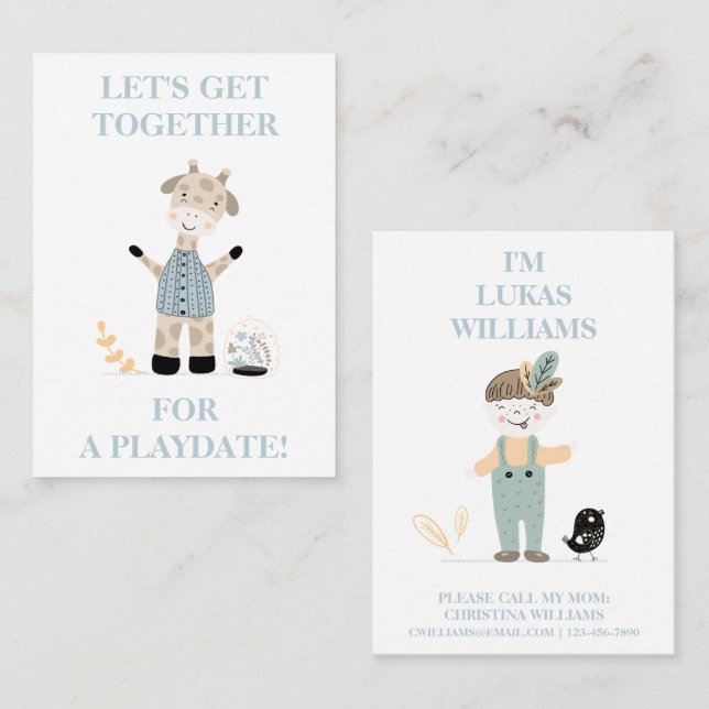 Niedliche Giraffe Boys Playdate Mommy Calling Card Visitenkarte (Vorne/Hinten)