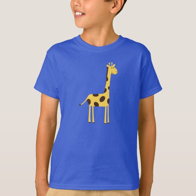 Niedliche Giraffe Cartoon Blue T-Shirt (Vorderseite)