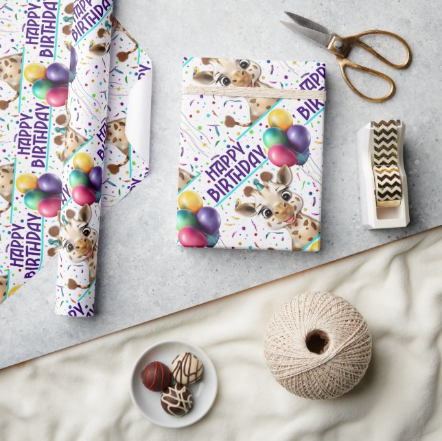Niedliche Giraffe Colorful Confetti Kindergeburtst Geschenkpapier (Kunsthandwerk)