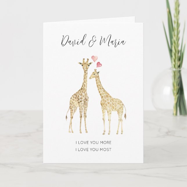 Niedliche Giraffe Couple Liebe Mehr Zitat Karte (Vorderseite)