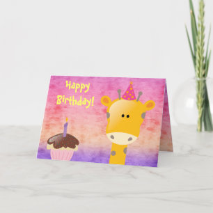 Niedliche Giraffe & Cupcake Happy Birthday Karte