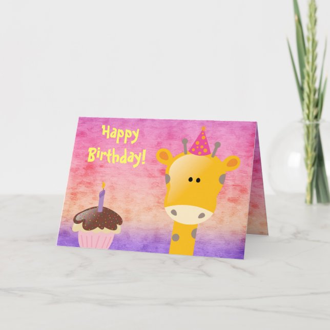 Niedliche Giraffe & Cupcake Happy Birthday Karte (Vorderseite)