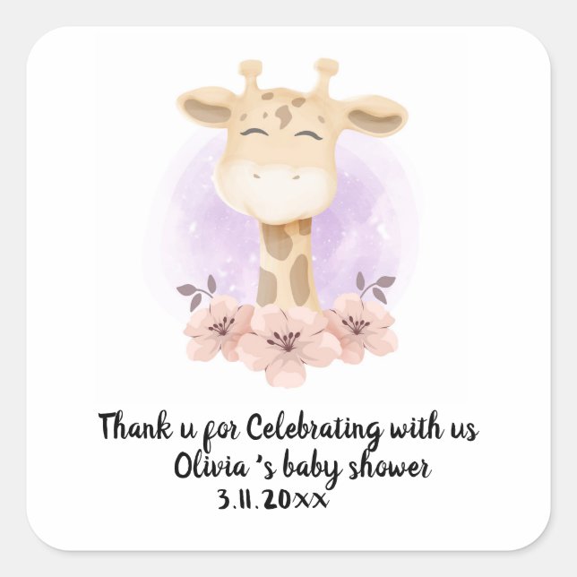 Niedliche Giraffe danke Ihnen Square Stickers (Vorderseite)