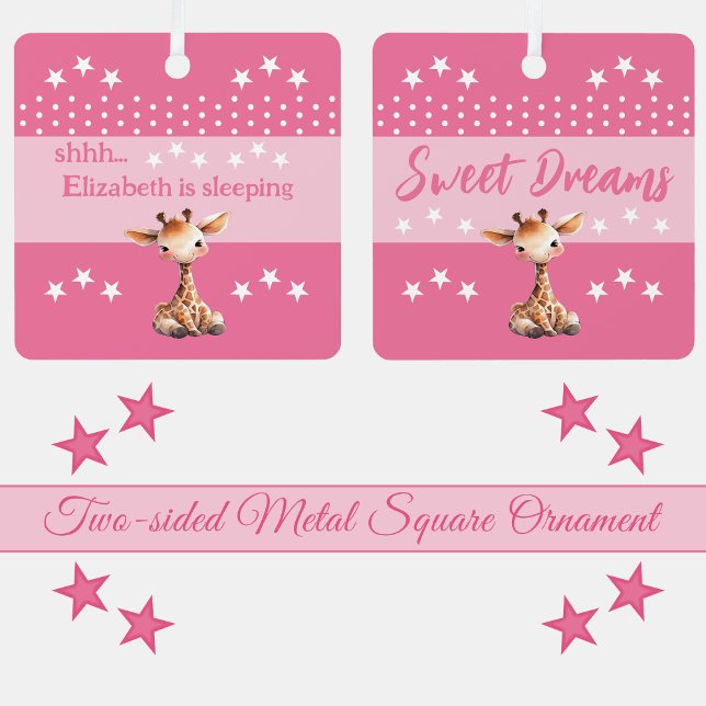 Niedliche Giraffe, deren Name ist pink Ornament Aus Metall (Von Creator hochgeladen)