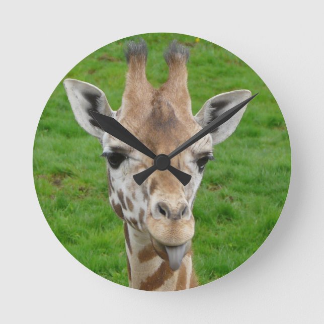 Niedliche Giraffe, die die Zunge herausklebt Runde Wanduhr (Vorderseite)