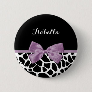 Niedliche Giraffe Druckvorschau Lila mit Namen Button