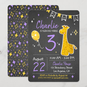 Niedliche Giraffe Einladung zum Geburtstag Chalk