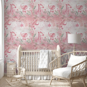 Niedliche Giraffe Elephant Pink Kinderzimmer Tapete
