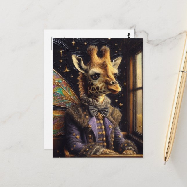 Niedliche Giraffe Fairy auf einem Zug Postkarte (Vorderseite/Rückseite Beispiel)