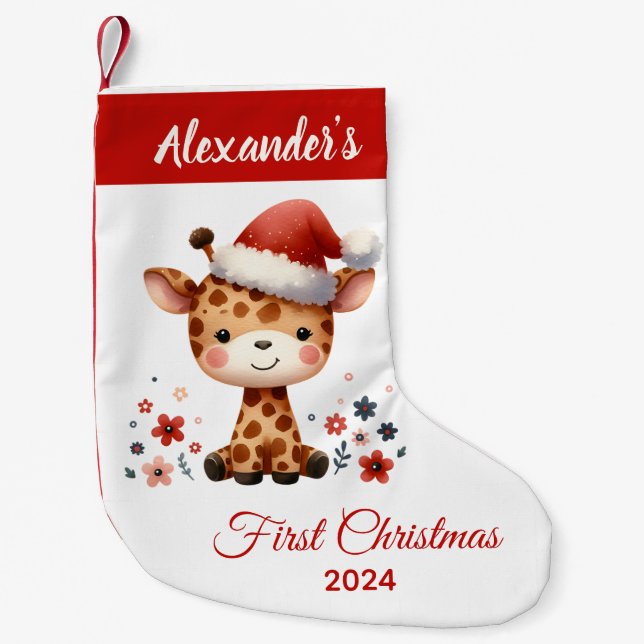 Niedliche Giraffe für Kleinkinder personalisiert Kleiner Weihnachtsstrumpf (Vorderseite)