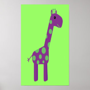 Niedliche Giraffe für Lila und grünen Cartoon indi Poster