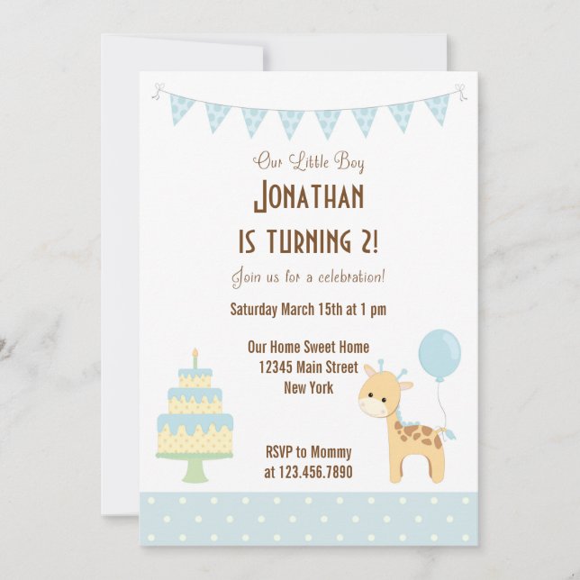 Niedliche Giraffe Geburtstagsfeier Einladung (Vorderseite)