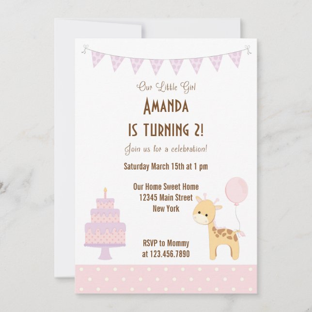 Niedliche Giraffe Geburtstagsfeier Einladung (Vorderseite)
