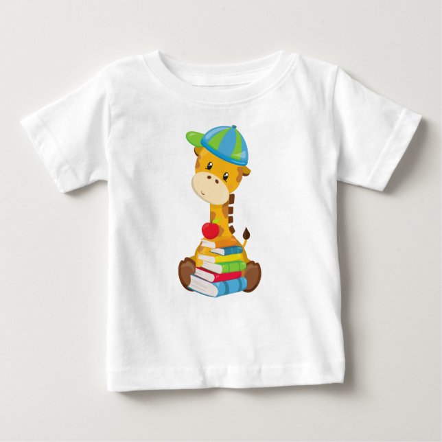 Niedliche Giraffe, Giraffe geht zur Schule, Bücher Baby T-shirt (Vorderseite)