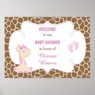 Niedliche Giraffe Girl Pink Babydusche Poster
