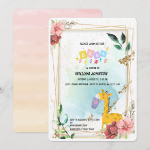 Niedliche Giraffe Hängekleidung Floral Baby Dusche Einladung