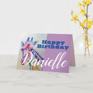 Niedliche Giraffe Happy Birthday Womans Name Card Karte
