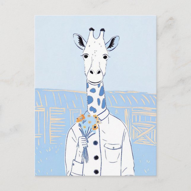 Niedliche Giraffe hellblauer Pop Kunst Postkarte (Vorderseite)
