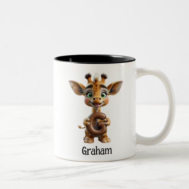 Niedliche Giraffe-Holdingbrief G Zweifarbige Tasse (Rechts)