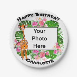 Niedliche Giraffe, hübsch rosa tropischer Regenwal Pappteller