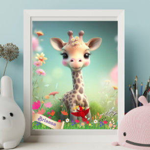 Niedliche Giraffe im Garden Personalisiert Art Kin Poster