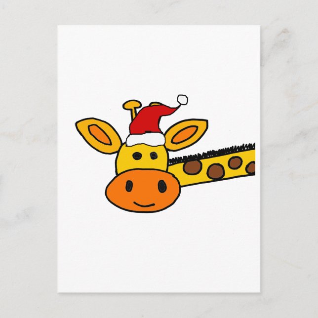 Niedliche Giraffe in der Weihnachtsmannmütze Weihn Postkarte (Vorderseite)