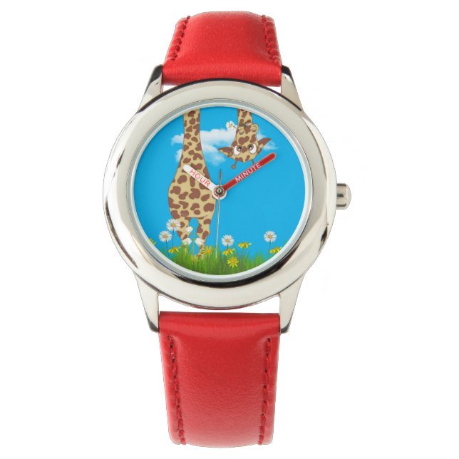 niedliche Giraffe in Gras und Blume Armbanduhr (Vorderseite)