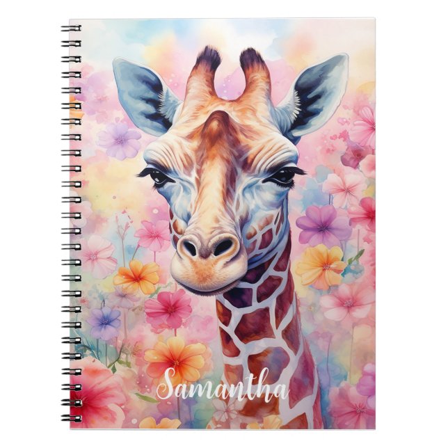 Niedliche Giraffe in rosa Blume Notizblock (Vorderseite)