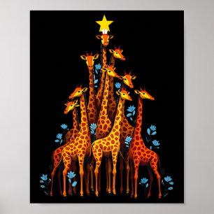 Niedliche Giraffe in Weihnachtsbaum-Hut-Giraffe Poster